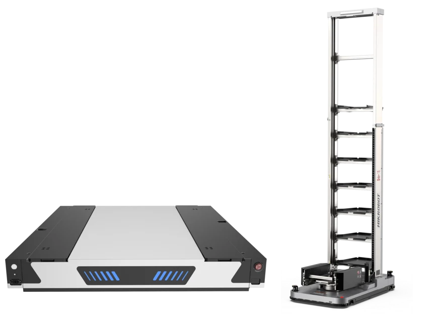 Lanzadera de cuatro vías para palés y robot CTU de HIKROBOT para cajas